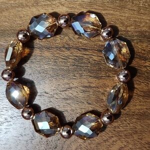 Handmade Amber Crystal And Gold Hematite Beaded Bracelet
